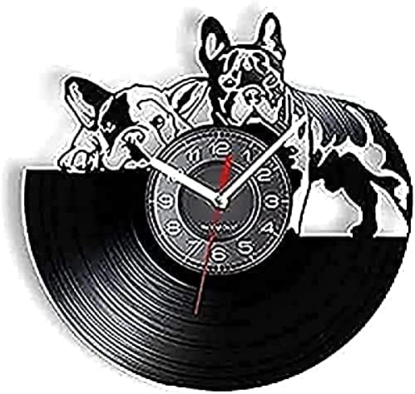 Horloge bouledogue français en vinyle art mural chambre