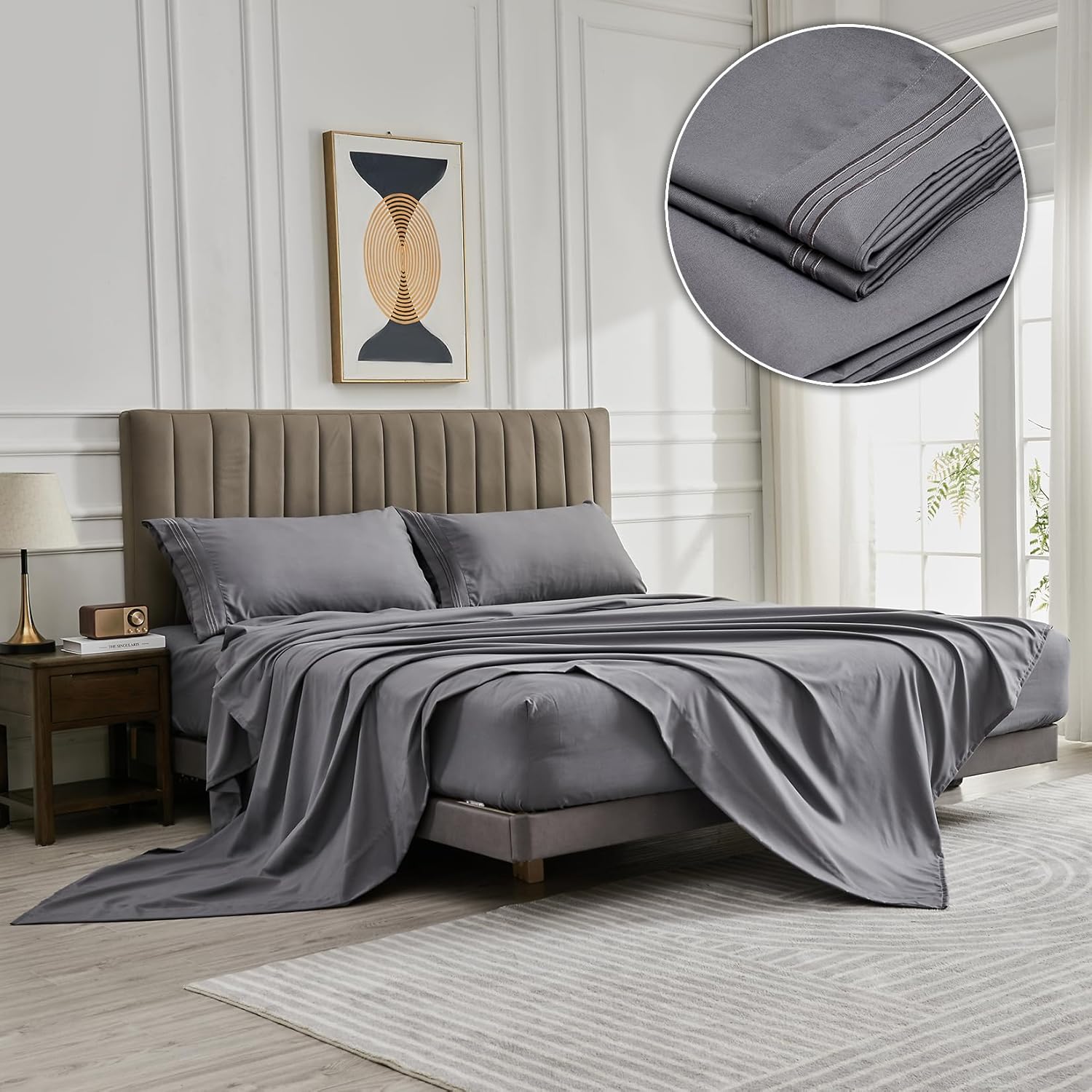 WODFAMY Microfiber Easy Fit Queen Size Bed Sheet Set Extra