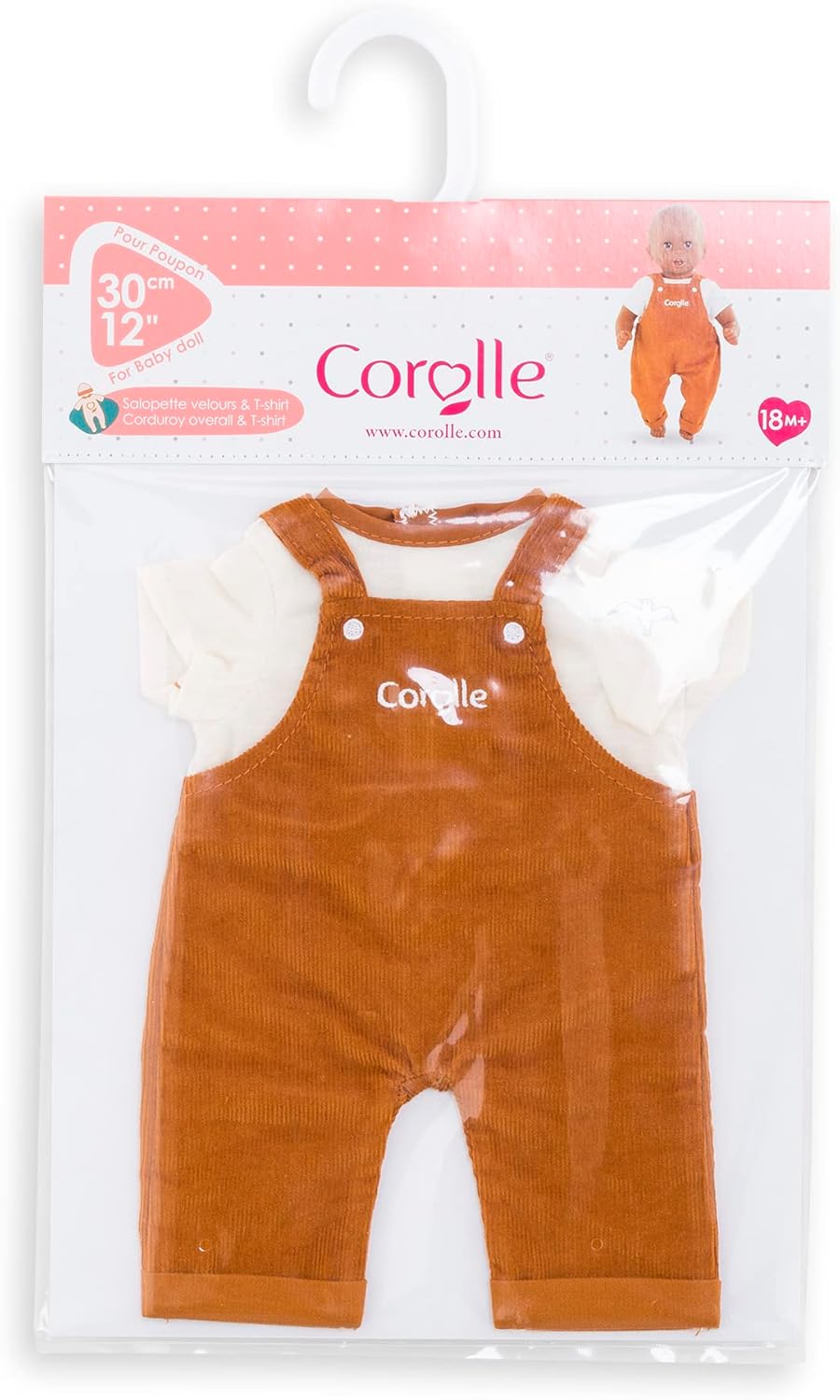 Corolle 12” Baby Doll Outfit - Loire Riverside Overalls and T-Shirt - Mon Premier Poupon Clothing and Accessories fit 12" Dolls, for Kids Ages 18 Months and up