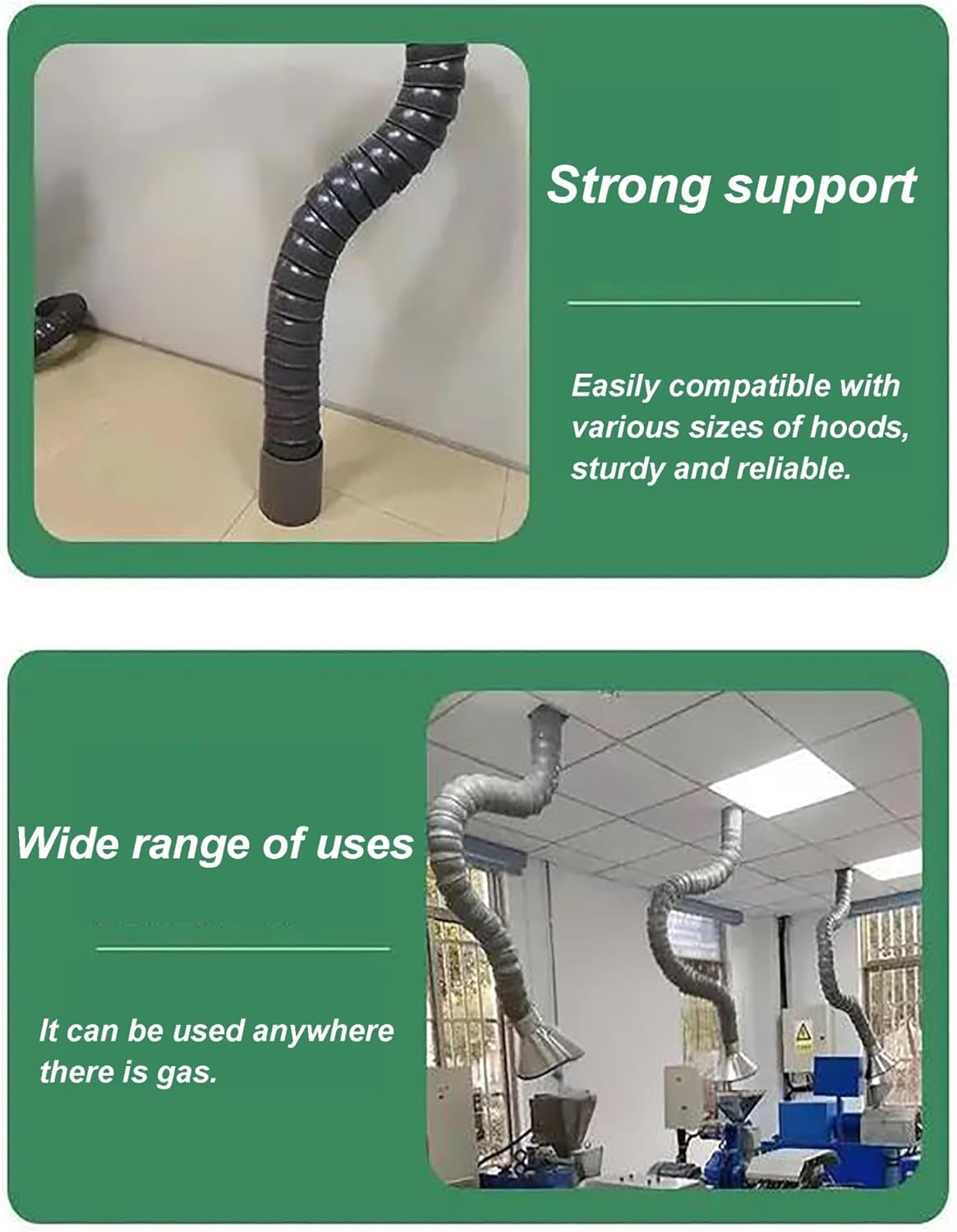 Flexible Fume Extractor Hose Articulated with Hood, Shop Collection Hose for Air/Smoke/Removing, 360° Adjustable Arm，100cm/39.3in Long(20cm/7.8in)
