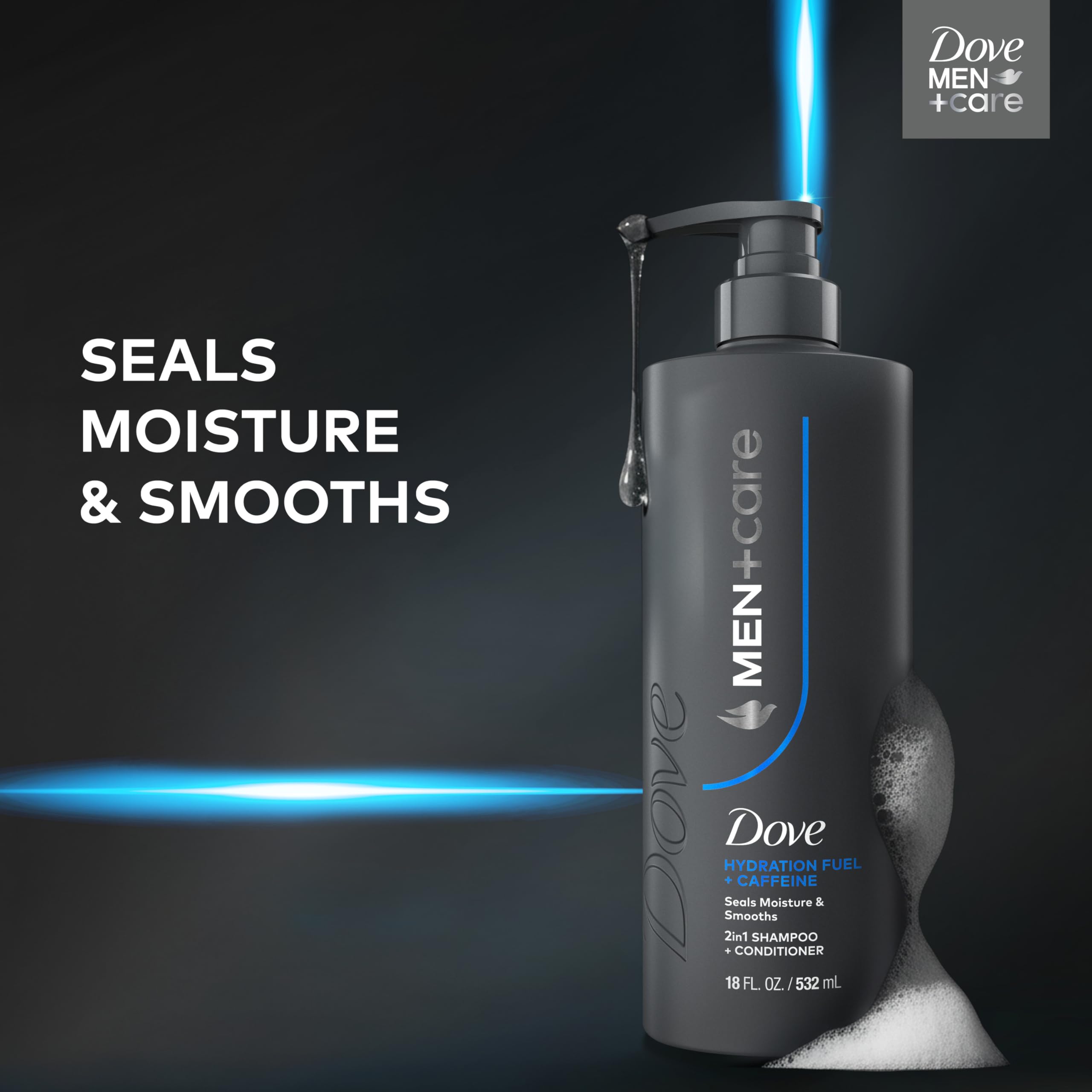 Dove Men+Care Shampoo 1 ct Hydration Fuel to Seal Moisture & Smooth Hair, with Caffeine, 18 FL OZ