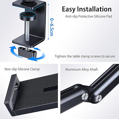 Miniatura 3 de Soporte para tableta, soporte de escritorio de aluminio para iPad, soporte de brazo para tableta con base de metal giratoria de 360, se adapta a