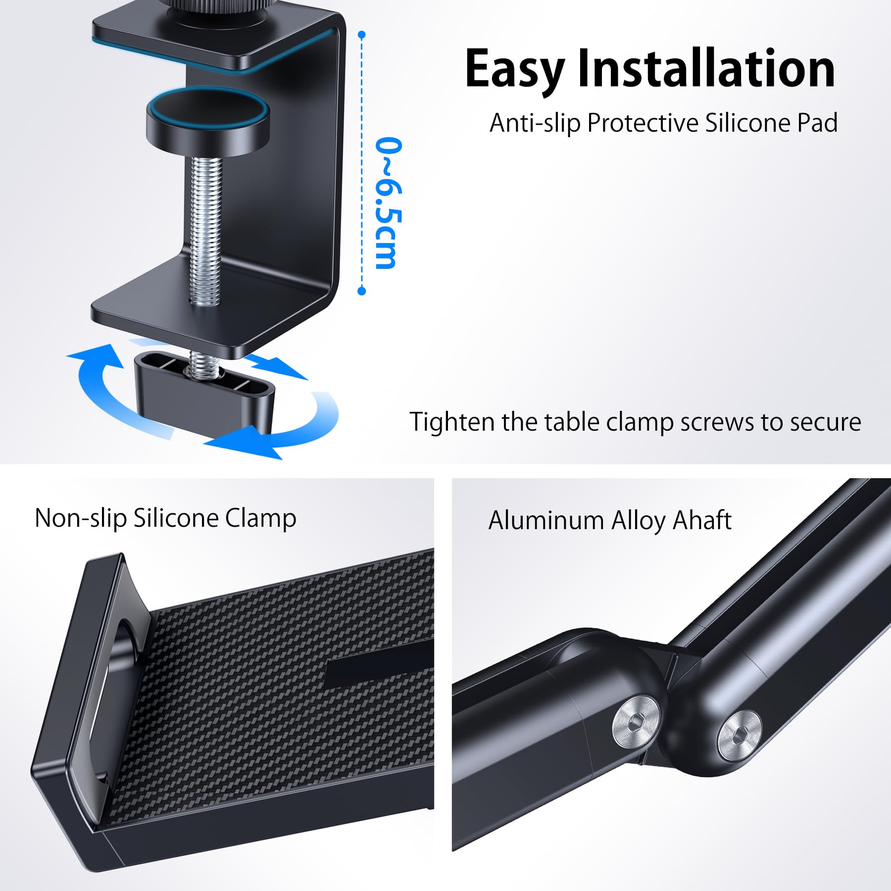 Supporto per tablet in alluminio con base in metallo rotante a 360° adatto per iPad Air Pro Mini, telefoni, Samsung Galaxy, Kindle, tutti i dispositivi