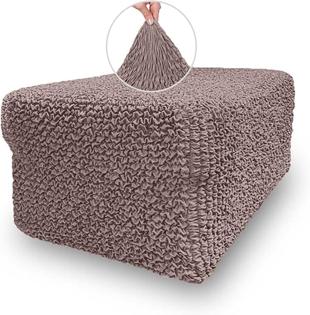 Menotti Footstool Ottoman Foot Rest Slip Cover for Sofa and Armchair Stretch Elastic Fabric Protector (Choco, Footstool)