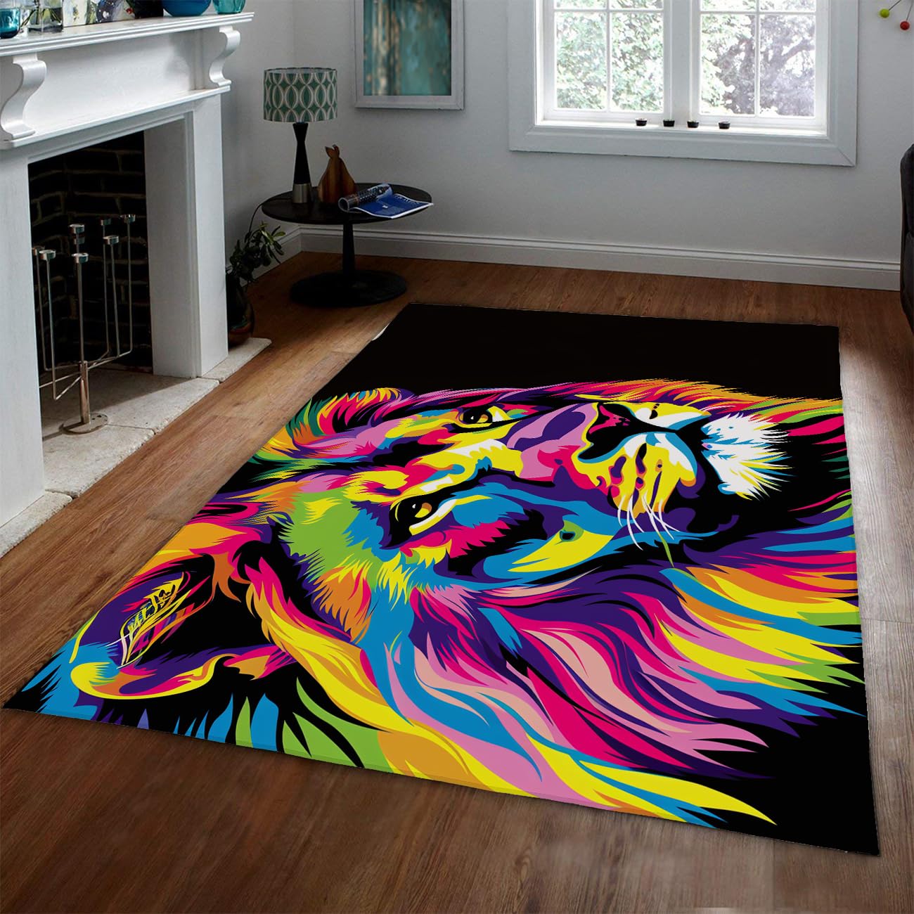 Tapis de style contemporain au motif majestueux de tête lion