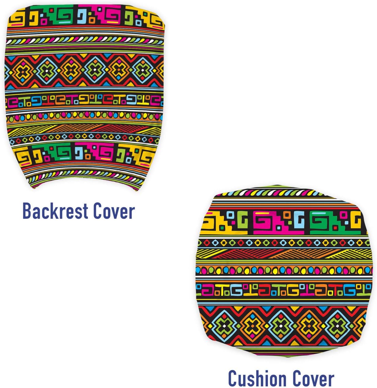 Ambesonne African Office Chair Slipcover, Ancestral Borders in Lively Colors Geometric Indigenous Culture Art Design, Protective Stretch Decorative Fabric Cover, Standard Size, Red Yellow