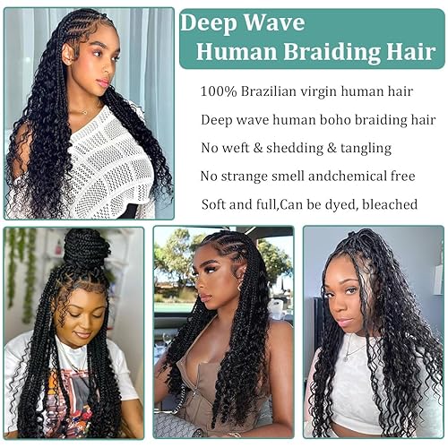 Miniatura 4 de Mylene Deep Wave Micro Braiding Hair Human Hair 16inch Bulk Human Hair for Braiding Two Bundles Unprocessed Brazilian Virgin Human Hair Extensions