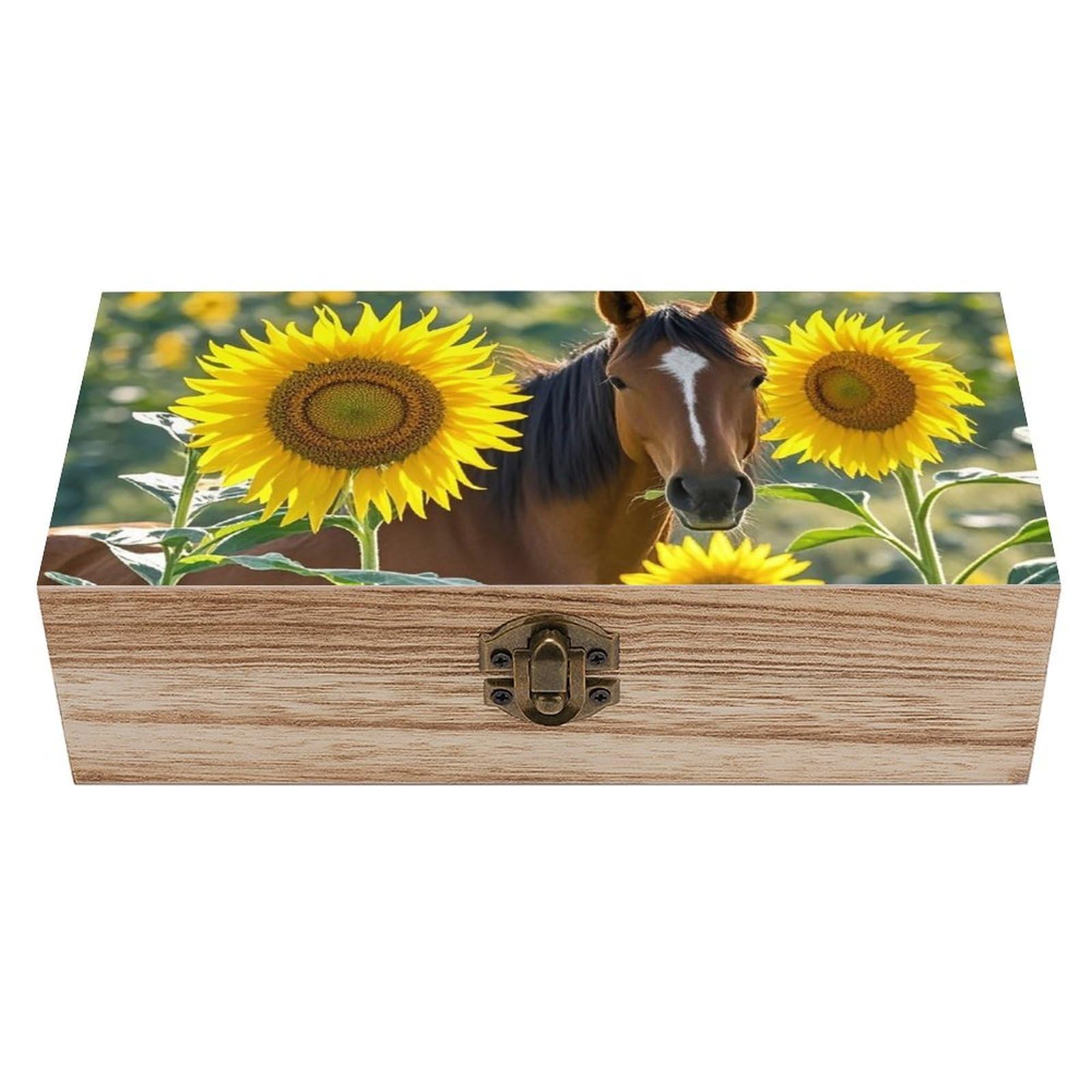 Horse And Sunflower Wooden Keepsake Box Storage Boxes with Hinged Lid