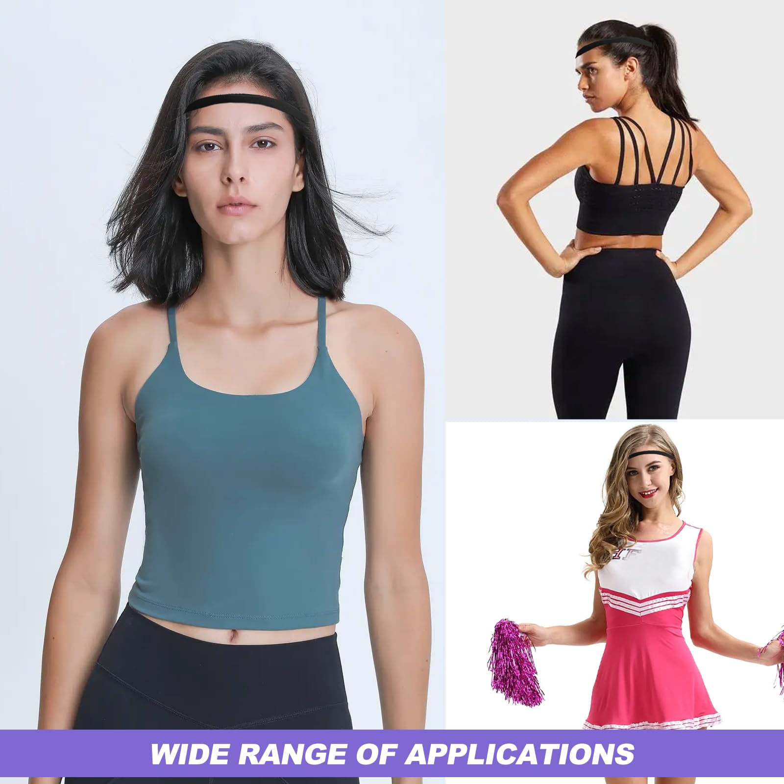 4 Fasce Sportive Elastiche Per Capelli - Antiscivolo Per Yoga, Corsa, Tennis (Bianco, Grigio, Nero, Blu)