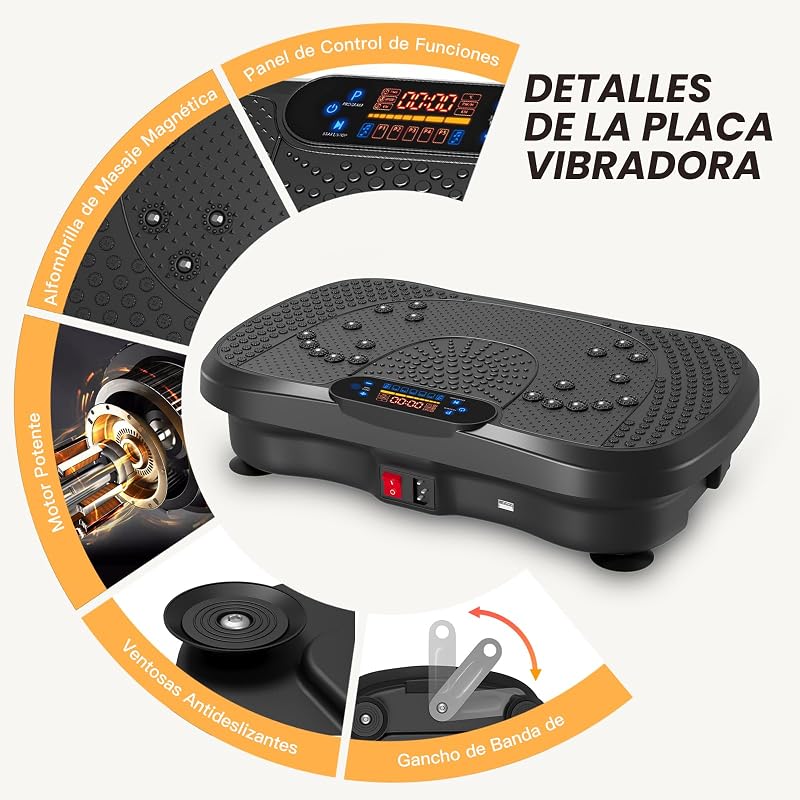 Dripex Vibrációs talapzat otthoni izomtréninghez 99 fokozat 5 program Bluetooth hangszóró LCD kijelző fekete