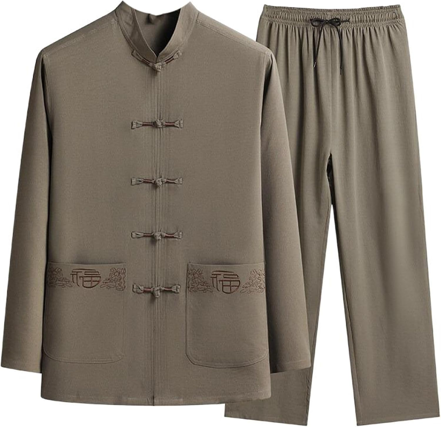 Men's Ice Silk Tang Suit Set, Spring and Autumn Middle-Aged and Elderly Casual Chinese Style Daddy Suit