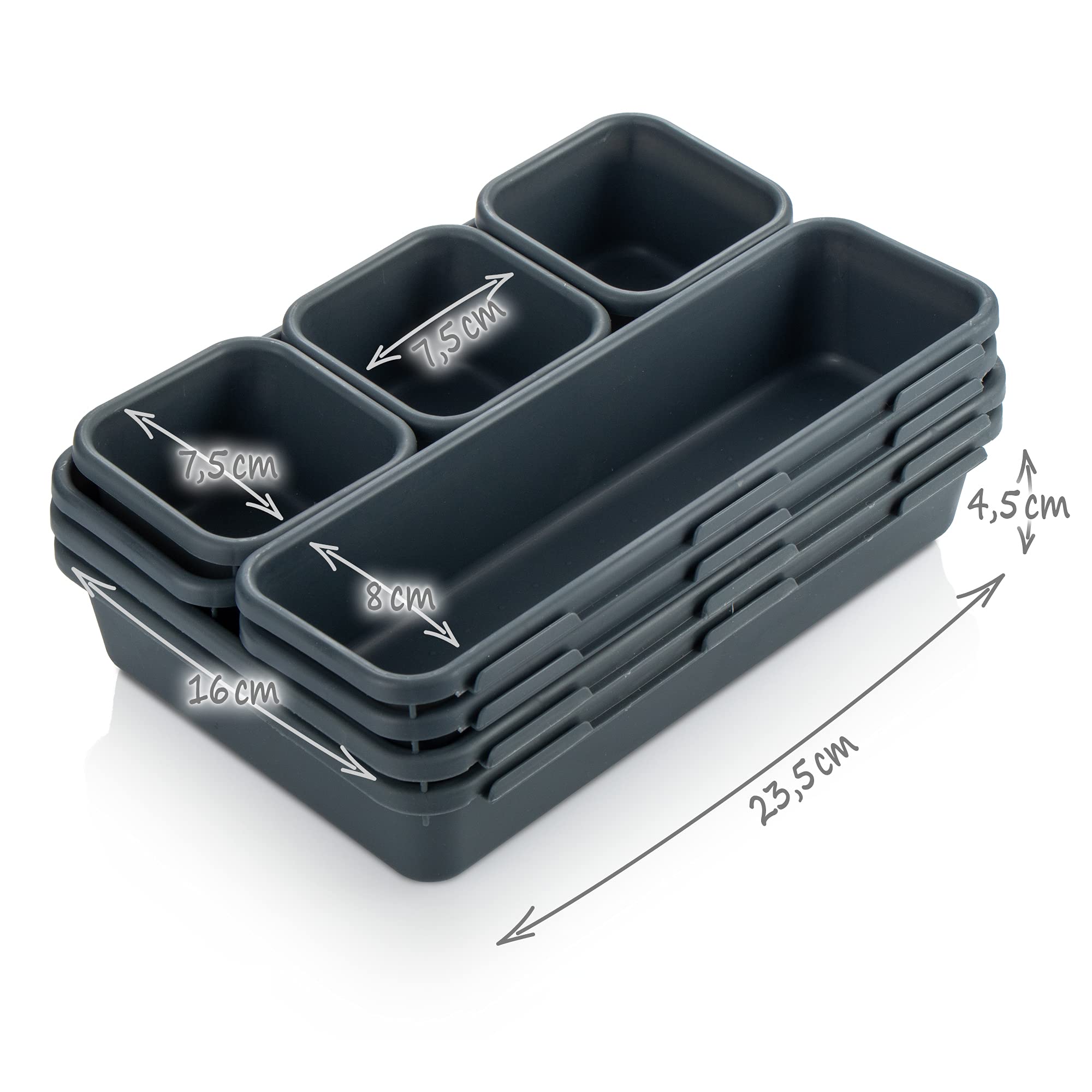 Set De 8 Boîtes De Rangement Com-four® - Organisateur Tiroir 3 Tailles Blanc Pour Bureau Ou Salle De Bain