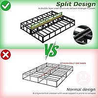 Vista 7 de EMODA Base de cama con somier dividido de 7 pulgadas, 3500 libras, base de colchón de metal resistente tamaño King con cubierta de tela, sin ruido