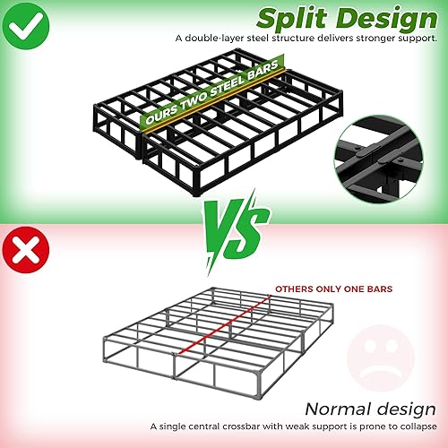 Vista 7 de EMODA Base de cama con somier dividido de 7 pulgadas, 3500 libras, base de colchón de metal resistente tamaño King con cubierta de tela, sin ruido