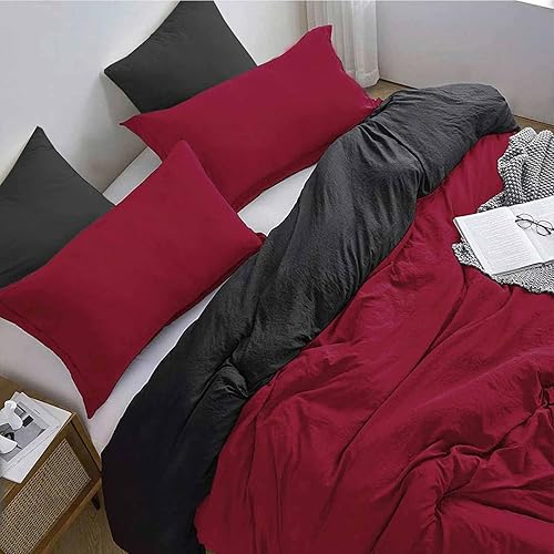 Miniatura 2 de ETDIFFE Juego de edredón de tamaño Queen negro y rojo, juego de ropa de cama suave de 3 piezas, edredón de microfibra ligero para todas las