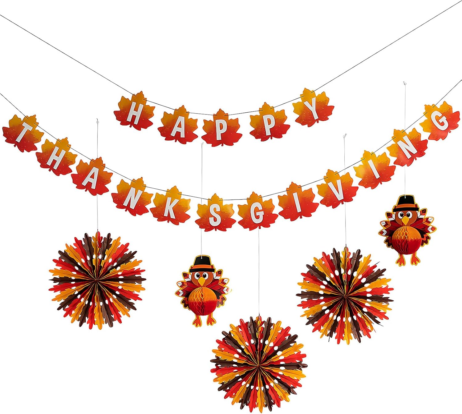 Fun Express Thanksgiving Hanging Decorations Kit - Fall-Themed Party Décor with Turkeys Pumpkins & Autumn Leaves - Ideal for Thanksgiving Celebrations Holiday Gatherings & Seasonal Parties - 6 Pieces