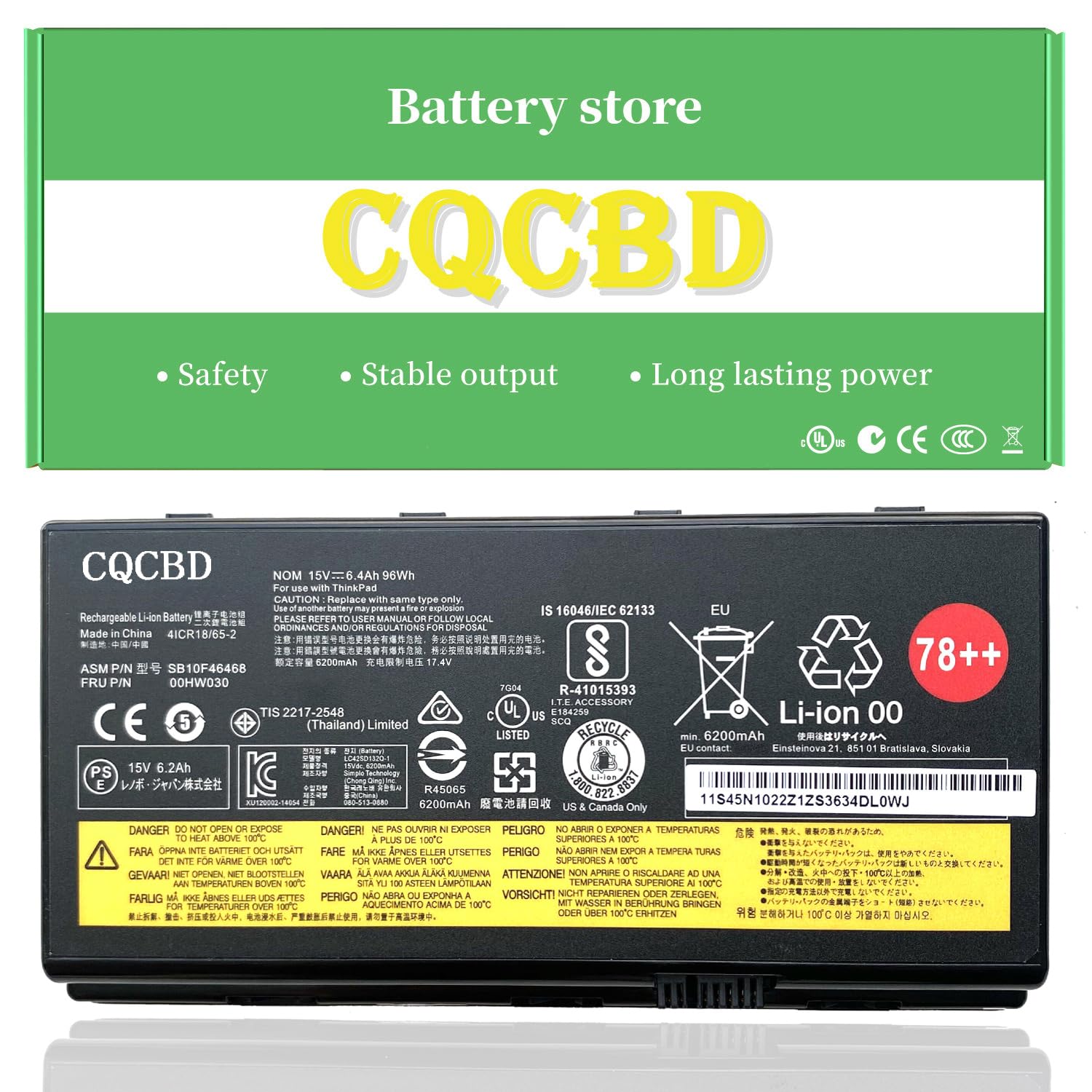 CQCBD 78++ Laptop Battery for Lenovo ThinkPad P70 P71 20ER 20ES 20HK 20HL Mobile Workstation Series 01AV451 00HW030 SB10F46468 4X50K14092 5B10W13950