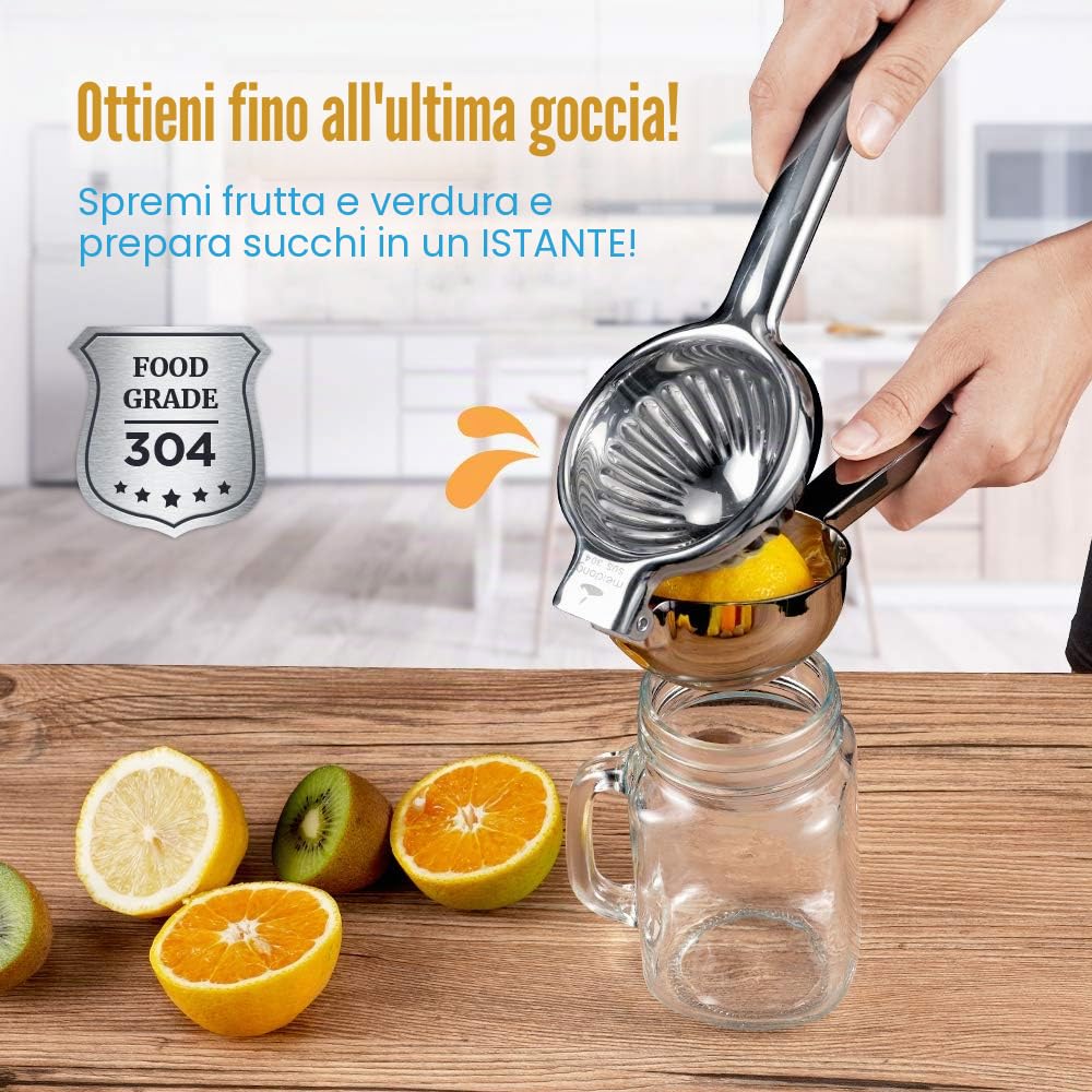 Spremiagrumi manuale in acciaio inox 304, per spremere limone e lime, verdure (medio)