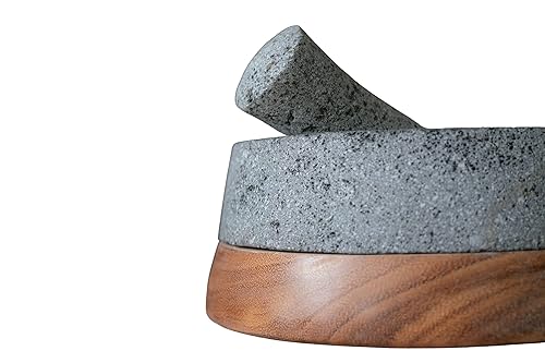 Miniatura 6 de Maja y mortero "Itzae" 8 pulgadas con base de madera