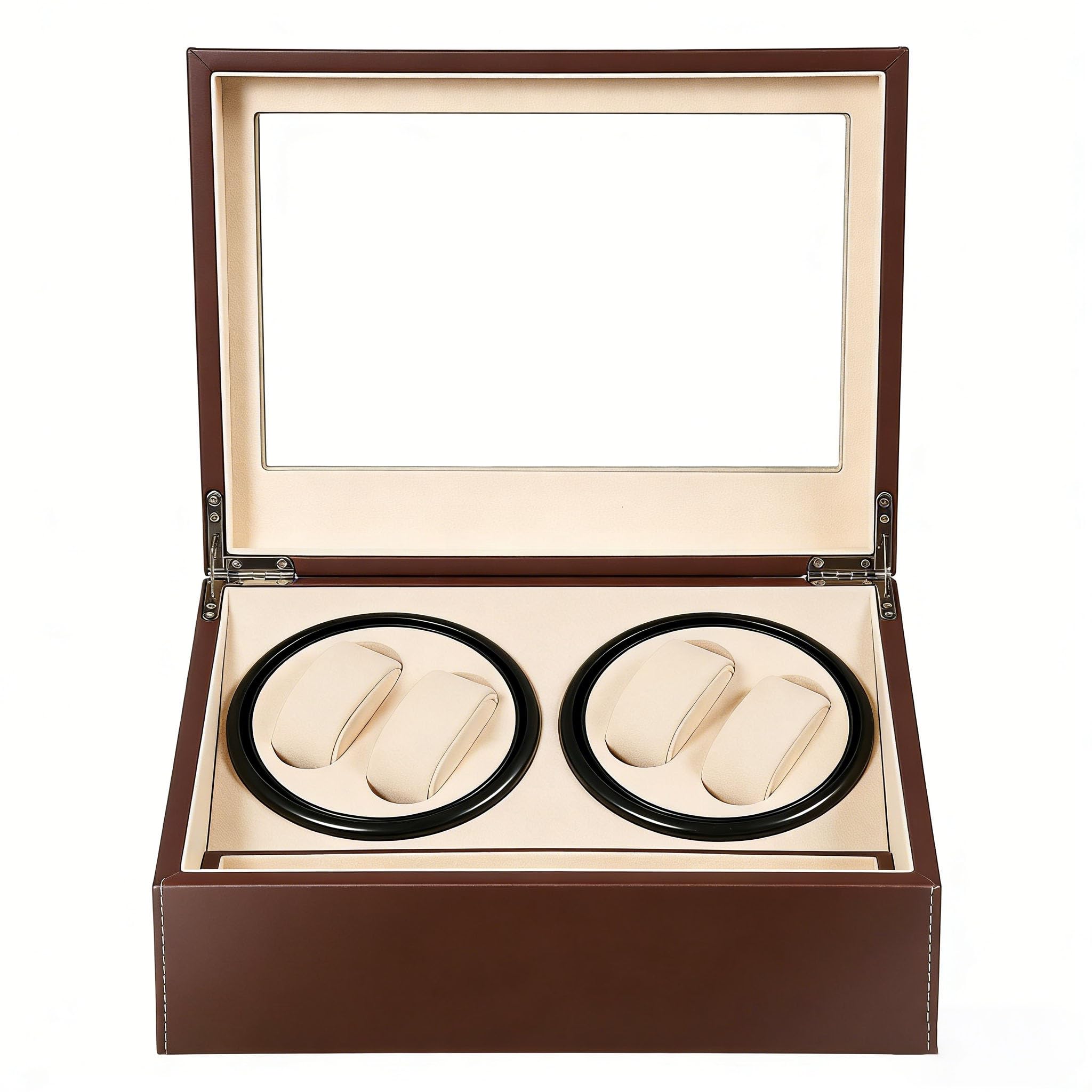 Automatische Uhrenbeweger Box, 4+6 Uhrenbox Leise Uhrendreher Automatikuhren Watch Winder Box mit Klare Fenster und Kissen, Drehen Mute Uhrenbeweger Display-Boxen PU-Leder (Braun)