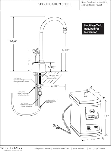 Miniatura 6 de Westbrass A272HFP-62 Develosah Dispensador de agua fría y caliente de 2 manijas con tanque de calentamiento instantáneo, negro mate