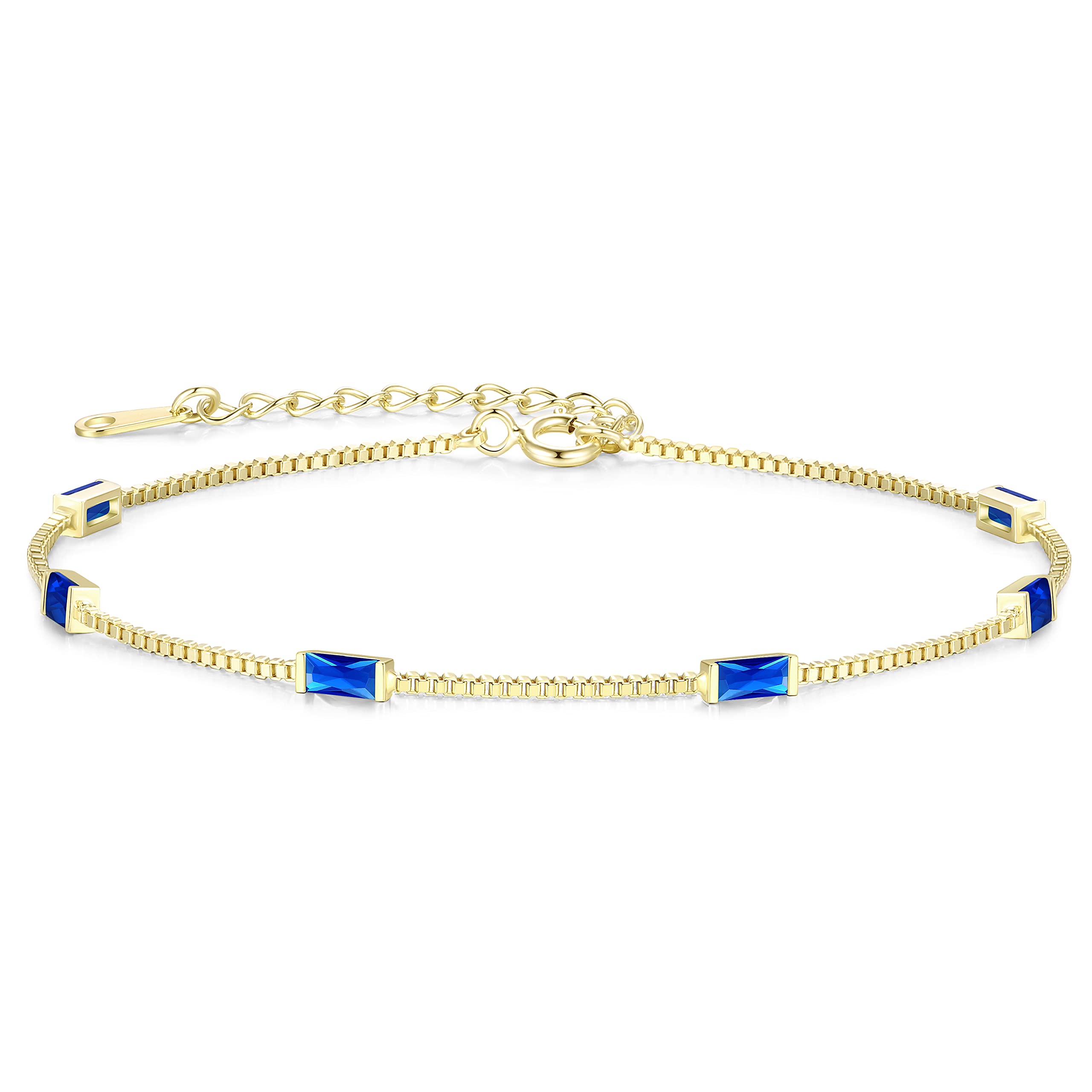 LOUISA SECRET Birthstone Bracelets for Women, 925 Sterling Silver Dainty Simple Women Charm Link Bracelet, Birthday Anniversary Jewelry Gifts for Women Wife Mom Her