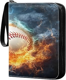 Kigai Ice Fire Baseball Trading Card Binder with Sleeves PU Leather Holds 400 Cards,Double Sided Trading Card Folder with Zipper Collection Binder Album Book Case for Boys Girls