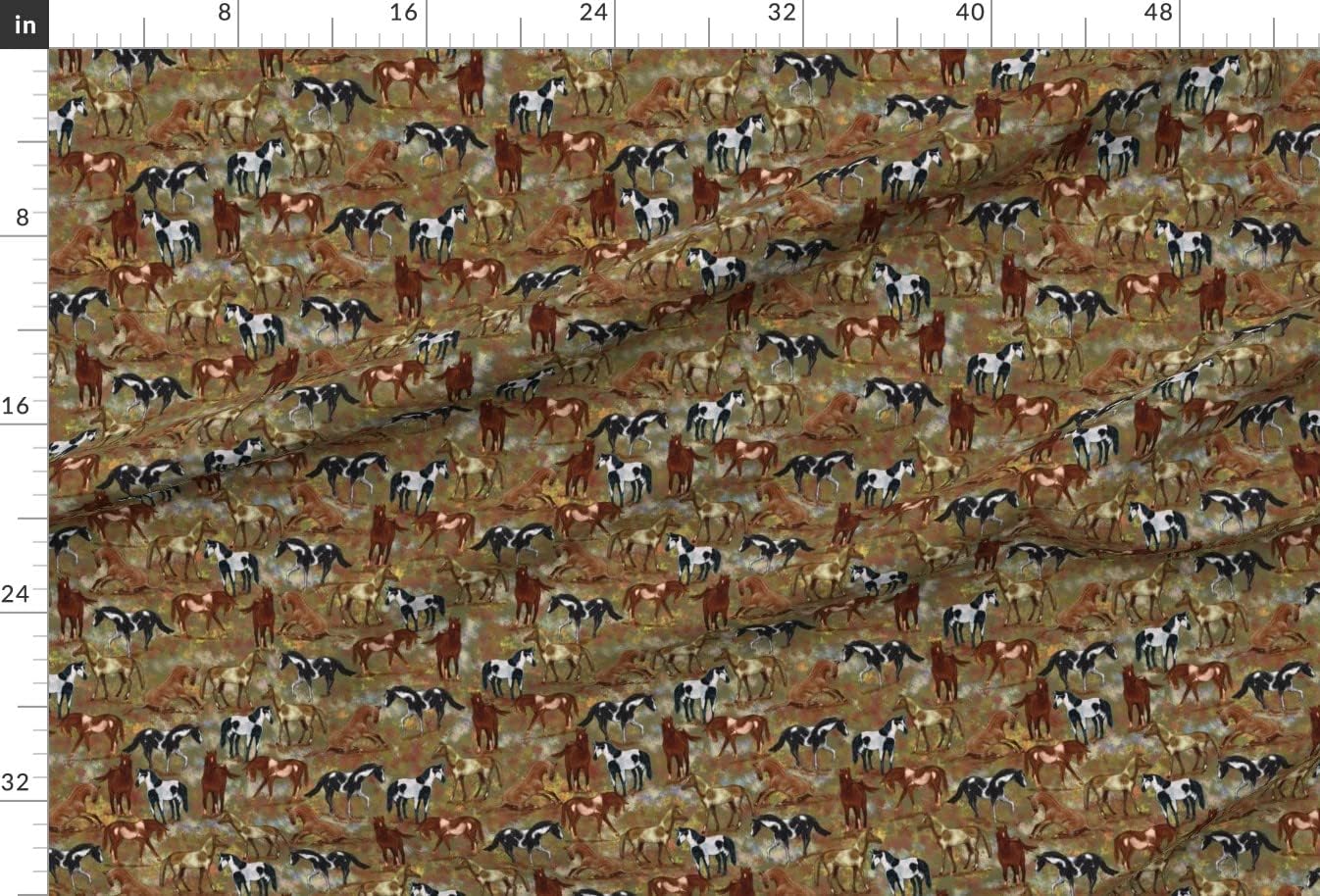 Spoonflower Fabric - Autumn Horses Horse Pony Landscape Western Ponies Paint Spot Race Printed on Upholstery Velvet Fabric Fat Quarter - Upholstery Home Decor Bottomweight Apparel