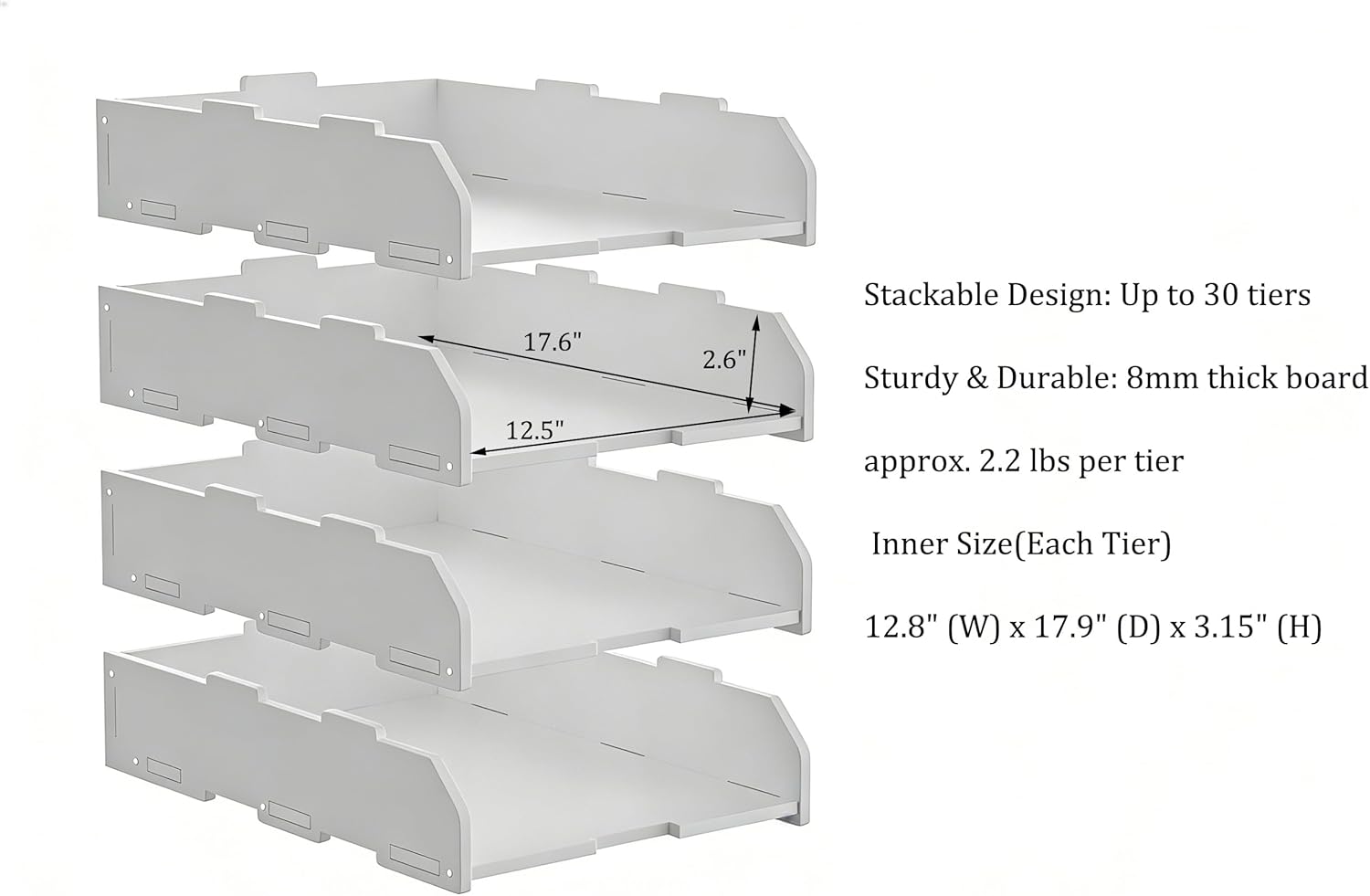 A3 Wooden File Tray, 11.7" x 16.5" 3-Tier Storage Rack, Vertical Deep Desk Organizer, Sturdy & Modern Black Desktop Organizer, Easy Assembly, Stackable Paper Tray for Home, Office, School