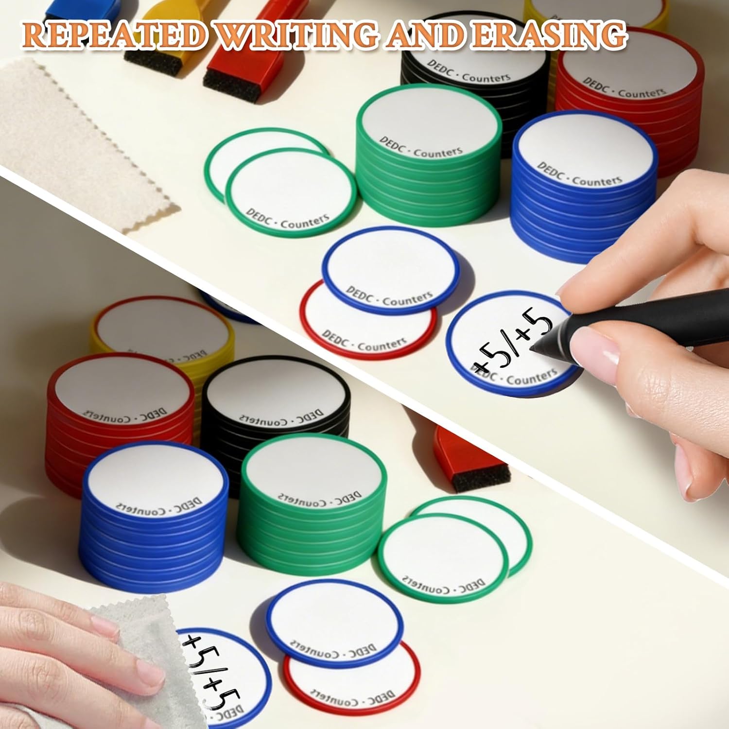 DEDC 204pcs MTG Tokens Erasable Colorful 200 Dry Erase Cards with 3 Water Based Pens and 1 Cloth for TCG Players