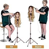 Vista 27 de Klvied Soporte reforzado para peluca, trípode y cabeza de maniquí, soporte ajustable para entrenamiento de peluquería cosmetología con T con gorras