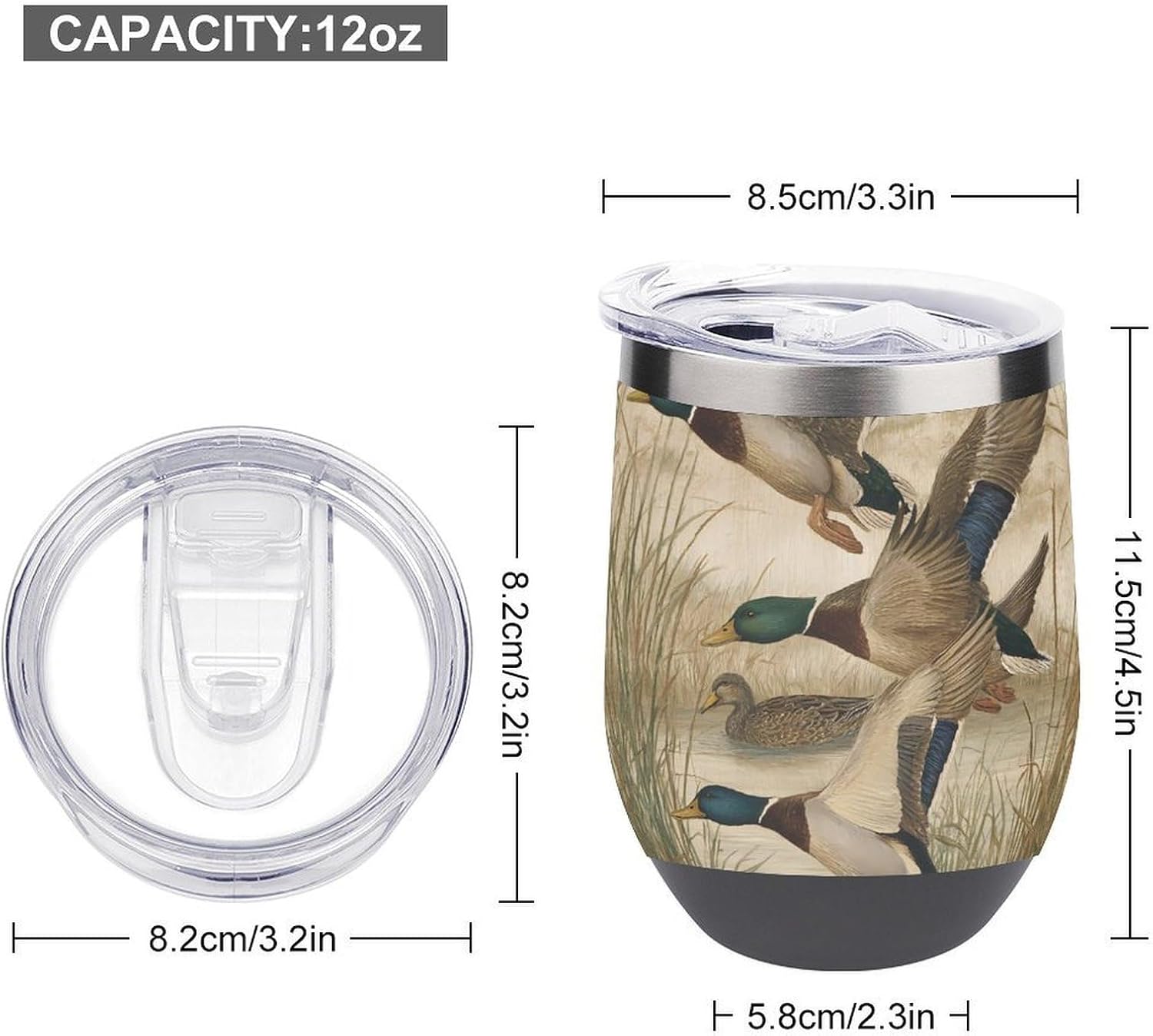 Duck Hunting Mallards Flying Reeds Insulated Drinking Cup Stainless Steel Coffee Mug Wine Tumbler with Lid 12OZ