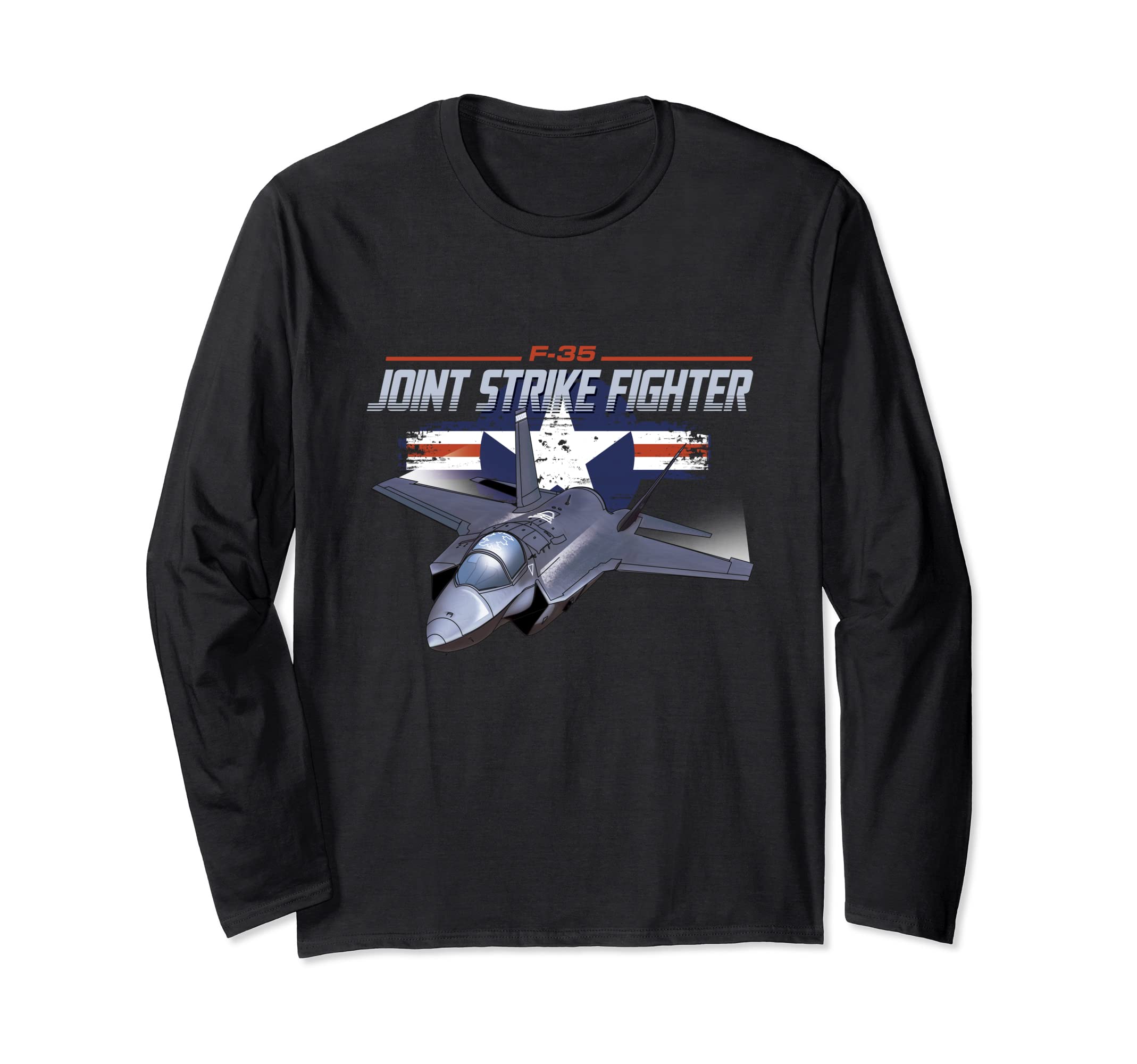 The Warbird CollectionUSA Lightning Jet Fighter Military Aircraft JSF Airplane Long Sleeve T-Shirt
