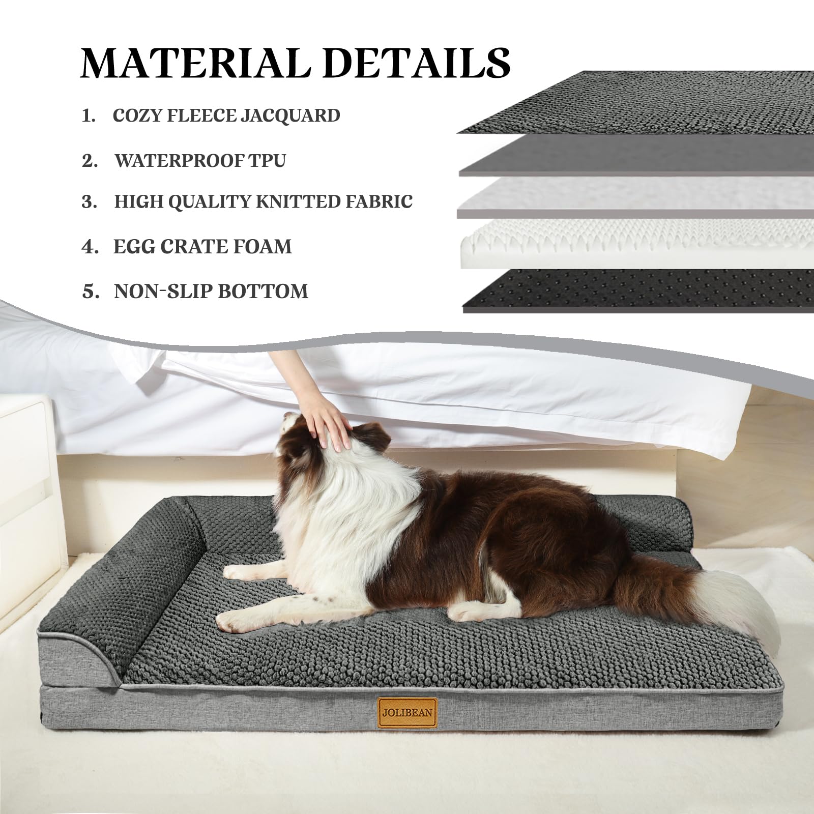 Cama Perro Jacquard Grande Ortopédica, Colchoneta Perro con Espuma De Caja De Huevos de L, Sofá Perro con Impermeable Lavable Desenfundable, 106x28cm, Gris