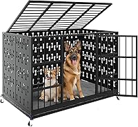 Vista 12 de LEMBERI - Jaula para perro indestructible y resistente de 48/38 pulgadas, a prueba de escapes con ruedas bloqueables, doble puerta para evitar