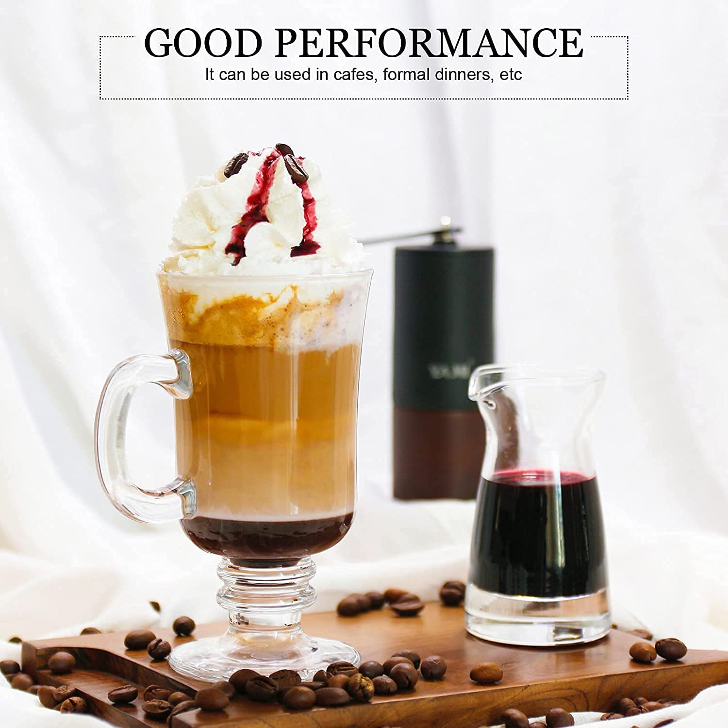 KriVat (Irish Mug Glass Irish Coffee Mugs with Handle Set of 2, Clear Large Cup for Juice,Tea, Cappuccino, Cocktails, Hot & Cold Beverages (250ml) 3