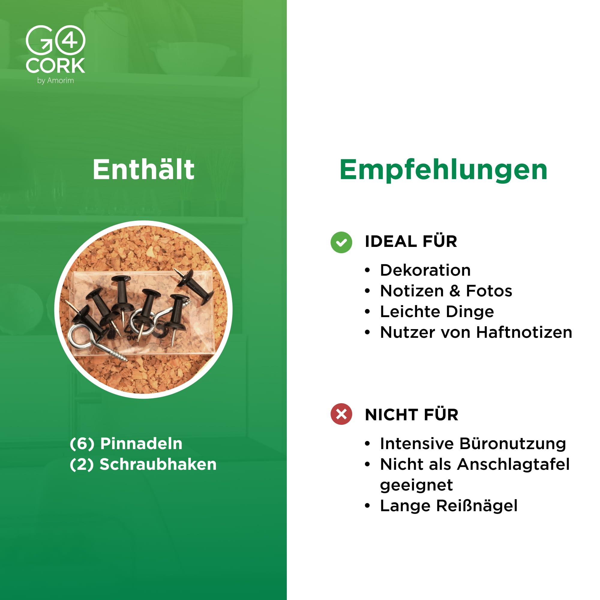 Go4Cork Pinnwand aus Kork, gerahmt, 90 x 60 cm, doppelseitiger Kiefernrahmen, Öko-Kork-Memoboard, Büro, Zuhause und Klassenzimmer, Organisationsdekoration, Reißzwecken und Einrichtungszubehör im