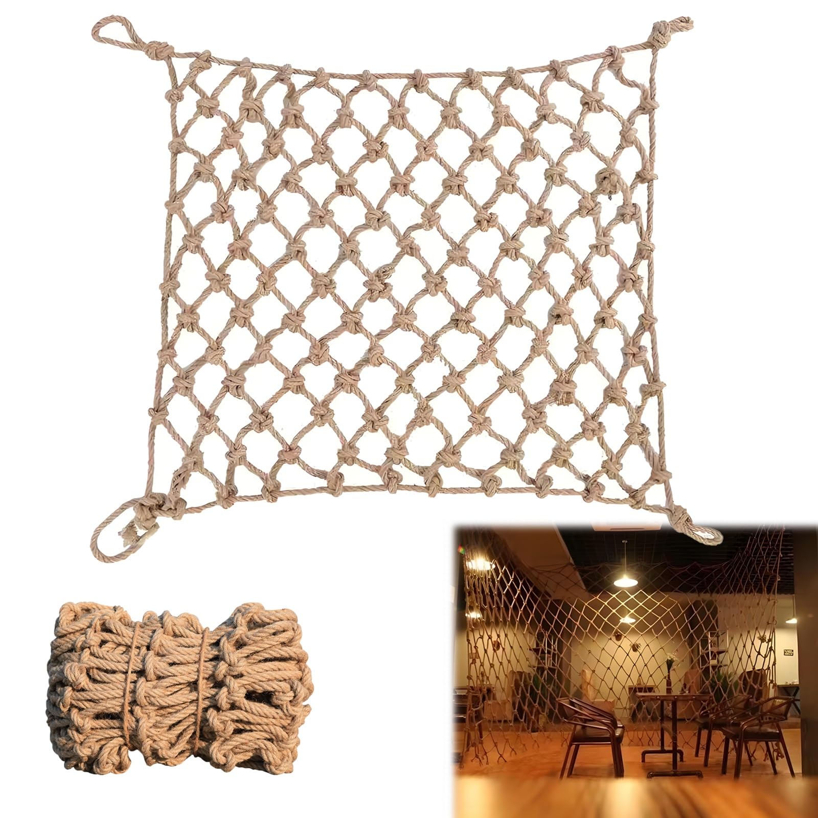 Lwjsocp Jute Netting Rope 10Mm - Multi-Strand Climbing & Safety Net For Balcony, Stairs, Playground, Treehouse, Restaurant & Backyard – 16X20ft (5X6m) Protection Fence
