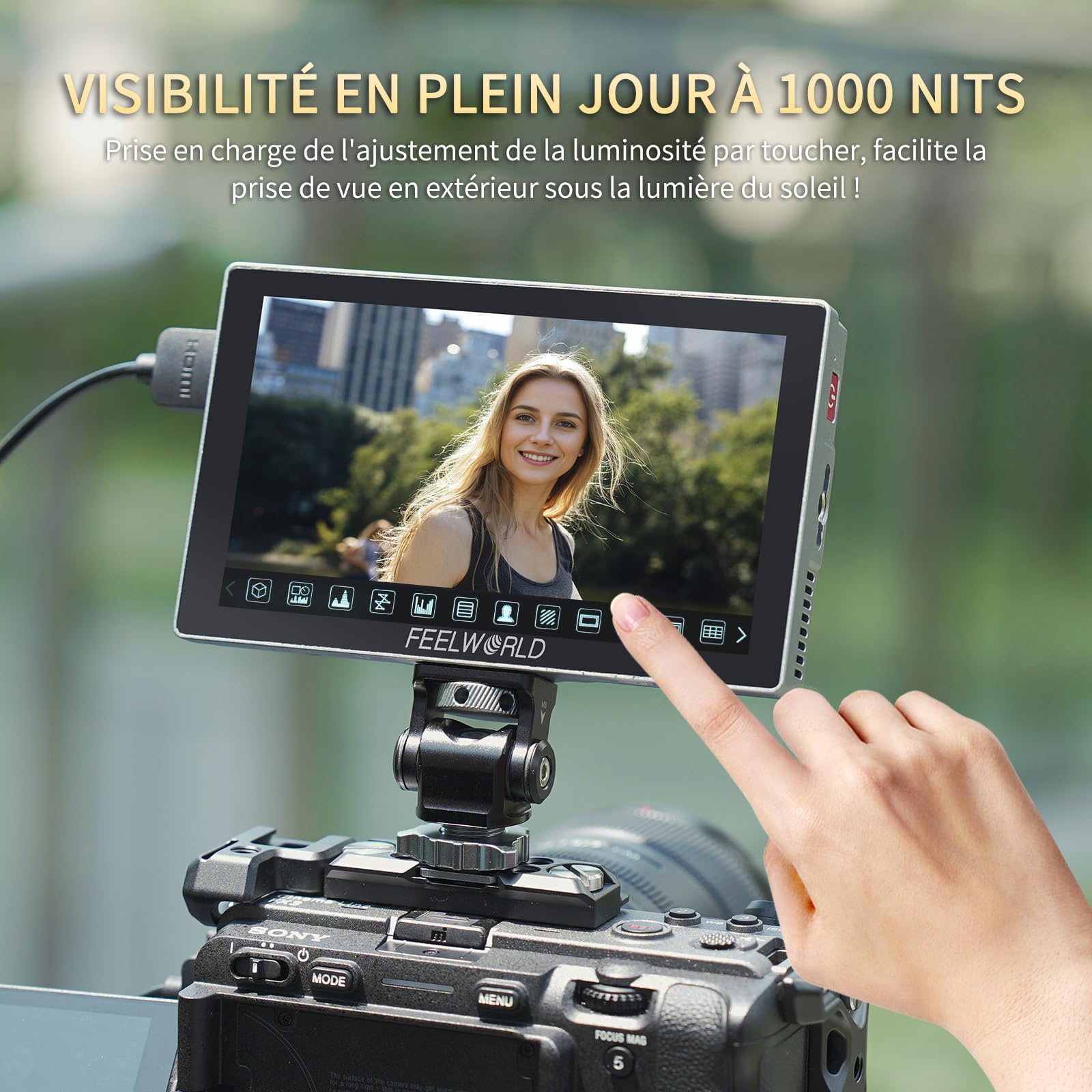 FEELWORLD P6X Moniteur Caméra Écran Tactile 5.5 Pouces 1000Nit Moniteur de Champ de caméra avec 4K 60HZ 3DLUT HDR Forme d'onde Boîtier Aluminium 9:16 Marqueur,Inclut Batterie et Sac