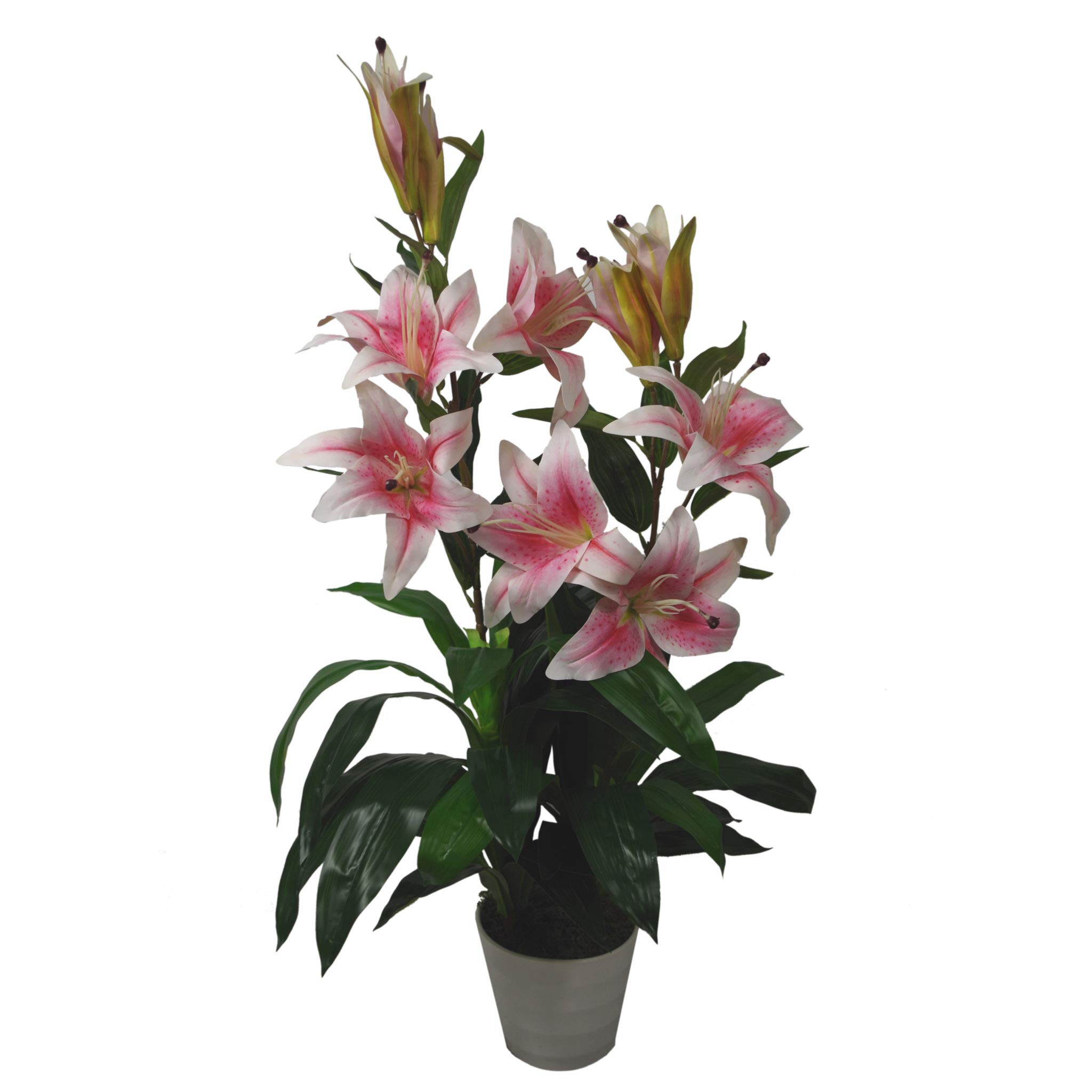 Artificial Stargazer Lily Plant - 90cm (3ft) - Pink Silk Flowers - Realistic Indoor Decoration - Leaf Brand