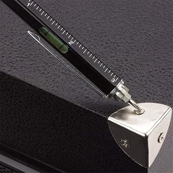 Multifunction Tech-Tool Pen with Ballpoint Pen, Touch Screen Stylus, Ruler, Spirit Level, Flat-head and Phillips Screwdriver - Ink Refills Included (Black + 2Refills)