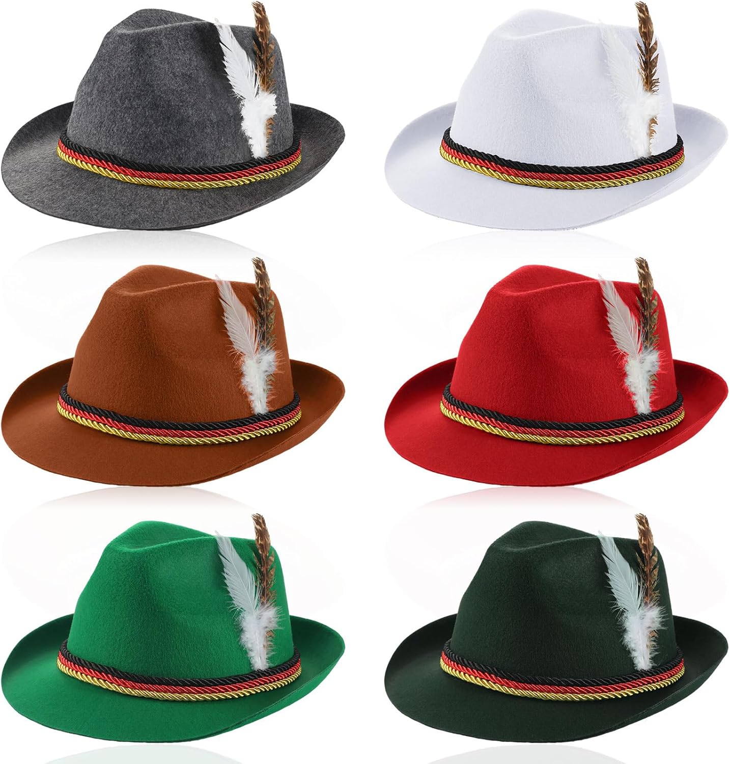 6 Pcs Oktoberfest Hats German Alpine Hats with Feather