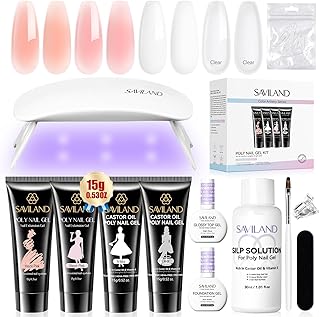 SAVILAND Poly Gel Nail Kit Starter: 4 Colors Natural Clear Poly Nail Gel with U V Lamp Slip Solution Quick Dry Nourish Nails 28 Days Durable DIY Salon Home Use