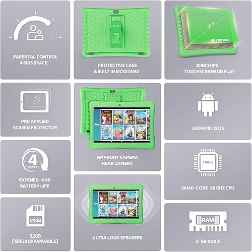 Miniatura 6 de Contixo Tablet para niños de 10" con paquete Android - 32GB, más de 80 libros de historias de Disney (valor de $350), controles parentales, estuche