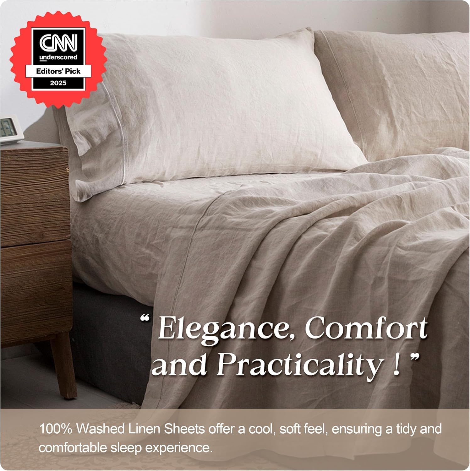 Simple&Opulence 100% Pure Linen Sheet Set Full Size, Natural French Flax Solid Color 4 Pcs Washed Breathable, Farmhouse Bedding (1 Flat Sheet,1 Fitted Sheet,2 Pillowcases)-Embroidery Linen - Image 4