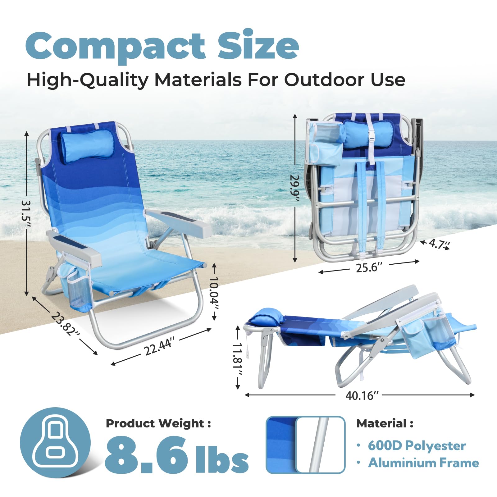 Amazon.com : Low Beach Chair for Adults, Aluminum Backpack Beach