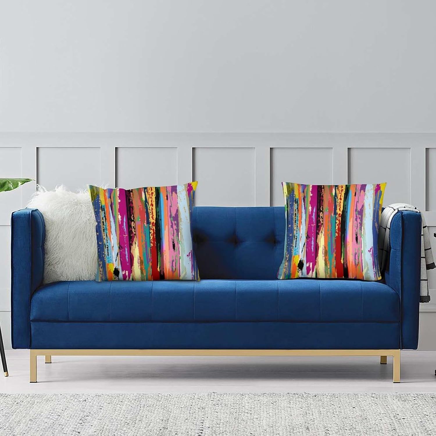 Multicolored Rainbow Abstract Throw Pillow Covers 18x18 in Set of 2, Decor Art Vibrant Pillow Case Square Cushion Covers for Sofa Bed Couch Living Room - Image 8