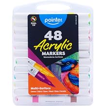 Pointer Acrylic Paint Markers 24 Dual Tip Markers 48 Colors, Brush & Fine Tip, Multi-Surface Paint Pens for Rock Painting, Canvas, Wood, Glass, Ceramic & Fabric