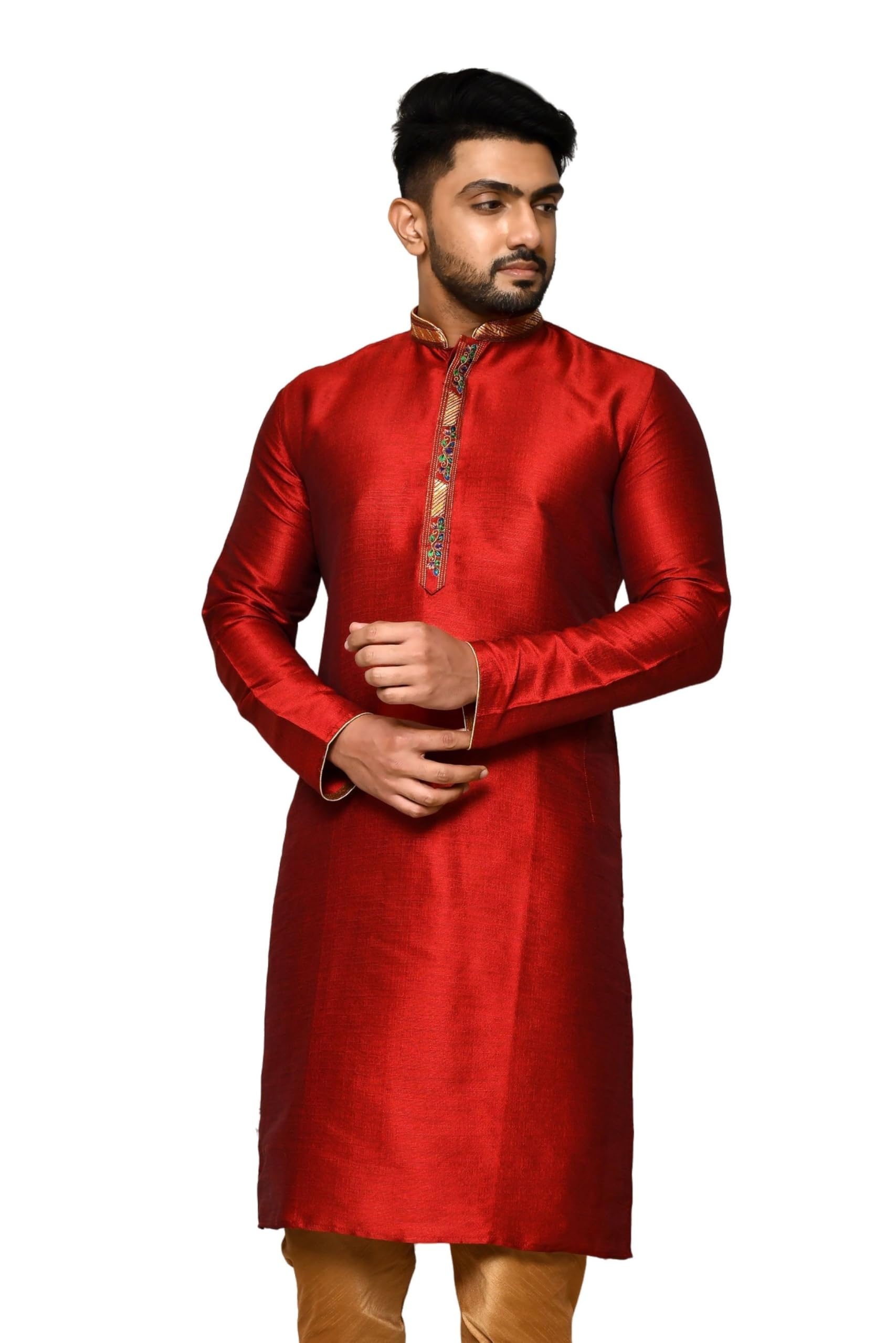 Art Silk Kurta for Men | Machine Work & Thread Work | Traditional Ethnic Wear for Weddings & Festivals (VLSMK426)-image-30