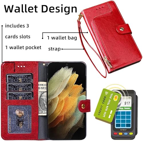 Miniatura 7 de Asuwish Funda de teléfono para Samsung Galaxy S21 Ultra 5G Wallet Cell Cover con protector de pantalla de vidrio templado y soporte de cuero para